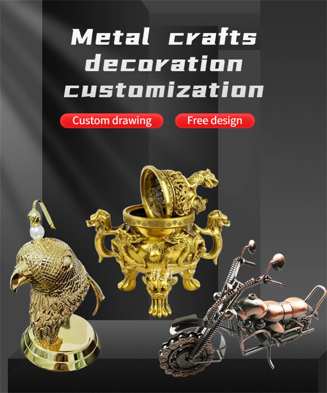 Chinese Manufacturers Custom Wholesale Home Office Villa Decoration Souvenirs Animal Shaped Metal Crafts Decoration