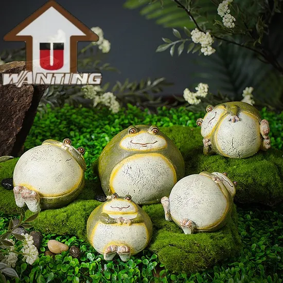 Gartendekoration, Frosch hält seinen Bauch, Kunstharz, Basteltier, Heimdekoration, Ornament